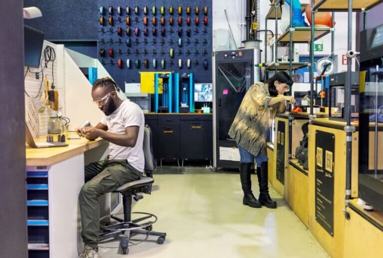 People working at a workbench